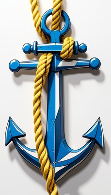 Blue anchor with yellow rope