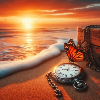 Pocket watch sunset beach