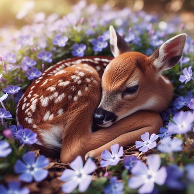 Fawn asleep in wildflowers