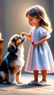 Girl and dog in a room