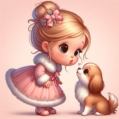 Girl blowing kiss to puppy