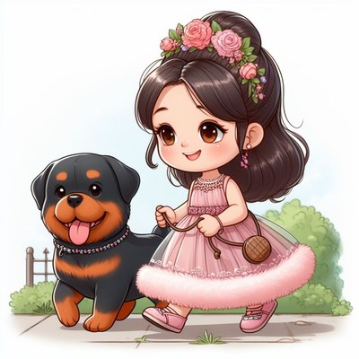 Girl walking rottweiler