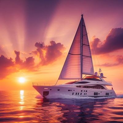 Yacht sailing at sunset