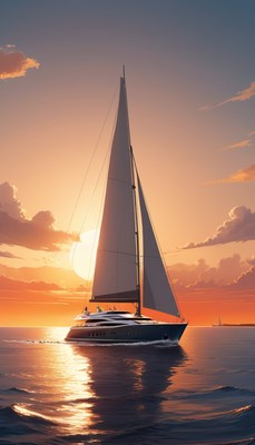 Yacht sailing at sunset