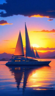 Yacht sailing at sunset