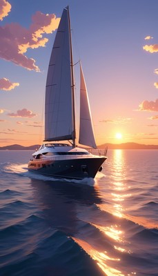 Yacht sailing at sunset