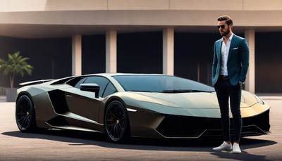 Man standing by black sports car