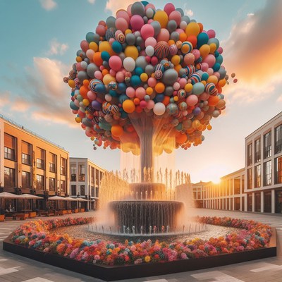 Balloon fountain in city square