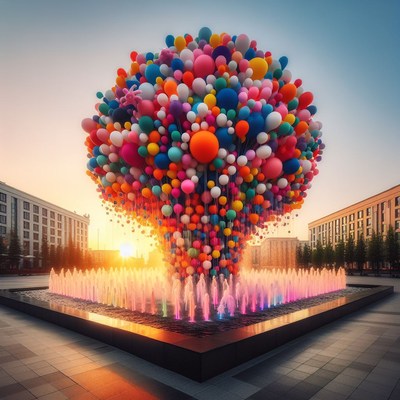 Balloon fountain at sunset