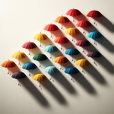 Colorful umbrellas on a wall