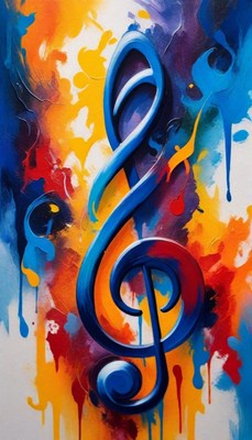 Blue treble clef abstract painting