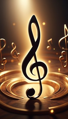 Illuminated treble clef on golden stage
