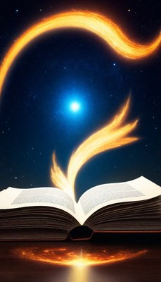 Open book with starry night sky