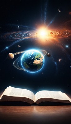 Open book reveals earth and galaxy