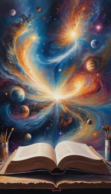 Cosmic galaxy emerging from open book