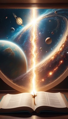 Cosmic beam emerging from open book