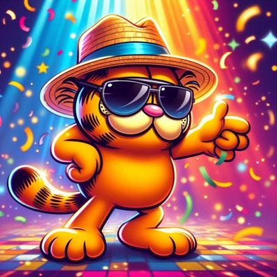 Garfield dancing in a nightclub