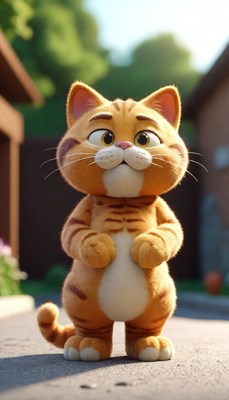 Animated cat standing on sidewalk