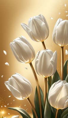 White tulips against golden background
