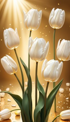 White tulips in sunlight
