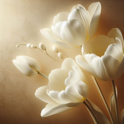 White tulips on gold background