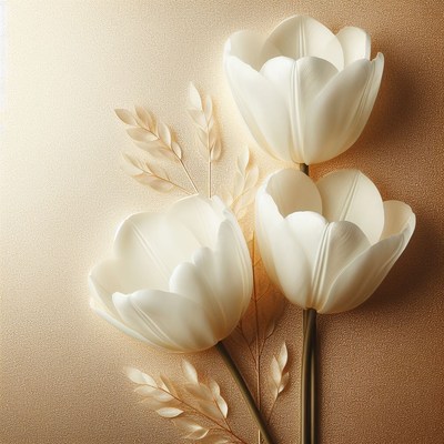 White tulips on gold background