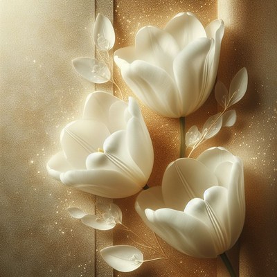 White tulips on gold background