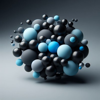Blue and black spheres cluster