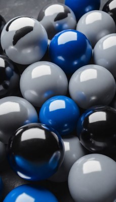 Blue and gray spheres close up