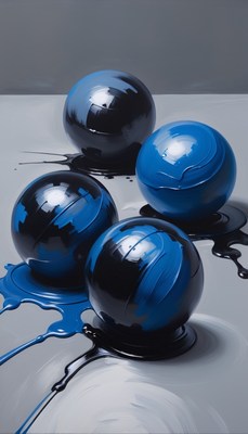 Blue and black spheres on white surface