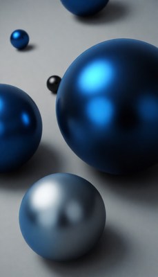 Blue and silver spheres on white surface