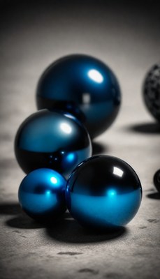 Blue spheres on grey surface