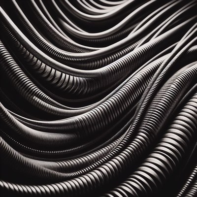 Black corrugated tubes abstract pattern