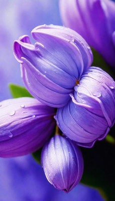 Purple flower buds with dew drops