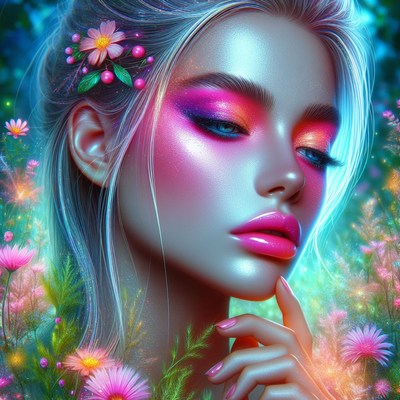 Woman with floral headband in a garden