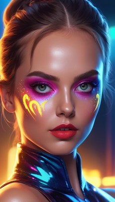 Woman with bold makeup and bright lights