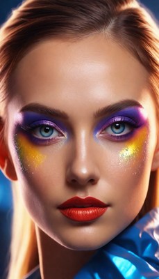 Woman with blue eyes and bold makeup