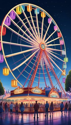Ferris wheel at nighttime amusement park