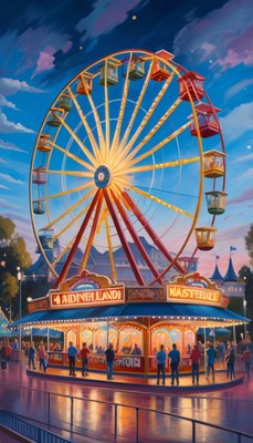 Illuminated ferris wheel at night