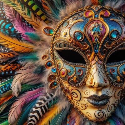 Ornate venetian carnival mask with feathers