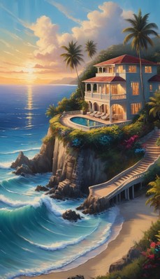 Coastal villa at sunset