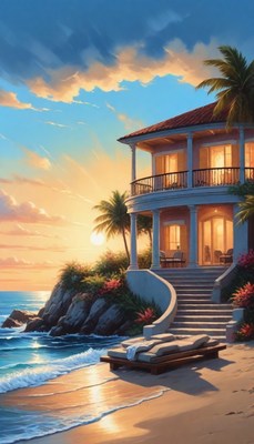 Coastal house at sunset