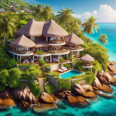 Tropical villa on a rocky coast