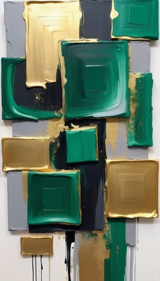 Abstract green and gold canvas painting