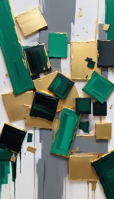 Abstract gold and green canvas painting