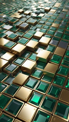 Emerald and gold cubes
