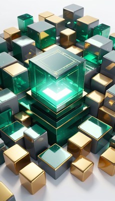 Green and gold cube stack