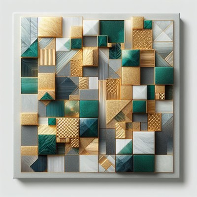 Abstract geometric wall art in green and gold