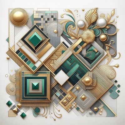 Geometric abstract art with gold and green