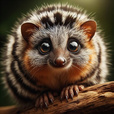 Striped possum looking up close